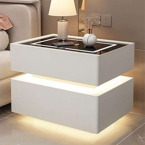 Nachttische Mit Doppelschubladen Für Schlafzimmer Slim Nachttisch Mit Drahtloser Aufladung Und Berührungssensor Beistelltisch Mit Bluetooth-Lautsprecher Und Einstellbare Beleuchtung(White,45cm/17.7in) Nachttische Mit Doppelschubladen Für Schlafzimmer Slim Nachttisch Mit Drahtloser Aufladung Und Berührungssensor Beistelltisch Mit Bluetooth-Lautsprecher Und Einstellbare Beleuchtung(White,45cm/17.7in) von XINGYAOXS