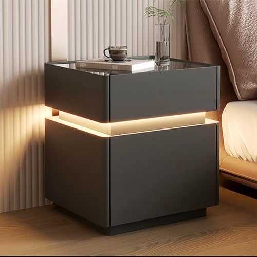Smartbedroom Nachttisch mit Ladestation, moderner Couchtisch mit Fingerabdruckblock, mit 3 Schubladen, Nachttisch mit 3 Modi, LED-Beleuchtung für Schlafzimmer, Dunkelgrau, 40 cm Smartbedroom Nachttisch mit Ladestation, moderner Couchtisch mit Fingerabdruckblock, mit 3 Schubladen, Nachttisch mit 3 Modi, LED-Beleuchtung für Schlafzimmer, Dunkelgrau, 40 cm von XINGYAOXS