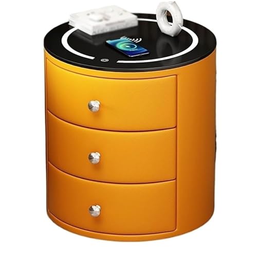 XINGYAOXS Beistelltisch mit 3 Ablagen, Nachttisch mit Ladestation und USB-Anschlüssen, Nachttisch mit Schublade und Ablage, rustikale Nachttische für Schlafzimmer Wohnzimmer (Orange) von XINGYAOXS