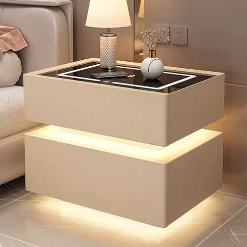 XINGYAOXS Intelligenter Nachttisch mit kabellosem Laden und Touch-Sensor, seitlicher Tisch mit Bluetooth-Lautsprecher und verstellbarer Beleuchtung (Khaki, 45 cm/17,7 Zoll) von XINGYAOXS