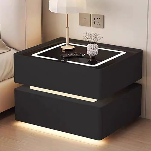 XINGYAOXS Intelligenter Nachttisch mit kabellosem Laden und Touch-Sensor, seitlicher Tisch mit Bluetooth-Lautsprecher und verstellbarer Beleuchtung (schwarz, 45 cm/17,7 Zoll) von XINGYAOXS