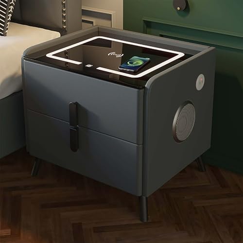 XINGYAOXS Intelligenter Nachttisch mit kabelloser Ladestation und Lautsprecher, Nachttisch für Schlafzimmer, mit 2 Schubladen und USB-Ladeanschluss, Struktur aus Massivholz, Dunkelgrau, 50 cm XINGYAOXS Intelligenter Nachttisch mit kabelloser Ladestation und Lautsprecher, Nachttisch für Schlafzimmer, mit 2 Schubladen und USB-Ladeanschluss, Struktur aus Massivholz, Dunkelgrau, 50 cm von XINGYAOXS