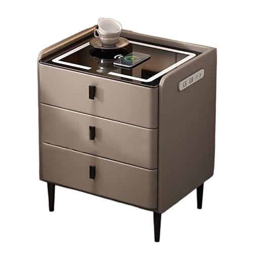 XINGYAOXS Moderner Nachttisch für Schlafzimmer, intelligenter Nachttisch mit unbegrenzter Ladestation und 3 Schubladen, Seitentisch mit LED-Licht, Helligkeit verstellbar und USB-Anschluss (Khaki, 40 XINGYAOXS Moderner Nachttisch für Schlafzimmer, intelligenter Nachttisch mit unbegrenzter Ladestation und 3 Schubladen, Seitentisch mit LED-Licht, Helligkeit verstellbar und USB-Anschluss (Khaki, 40 von XINGYAOXS