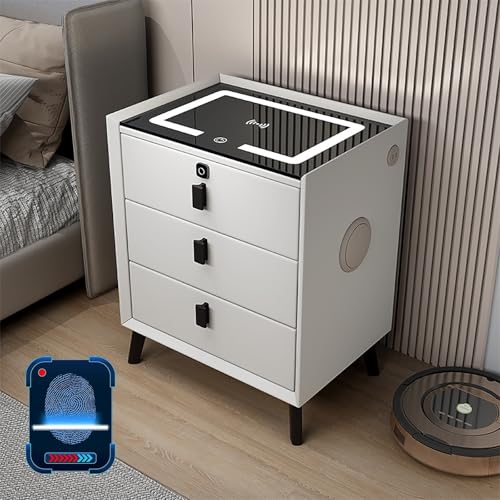 XINGYAOXS Moderner Nachttisch mit USB-Anschluss, intelligenter Nachttisch für Schlafzimmer mit Schloss mit Fingerabdruck und verstellbaren LED-Lichtern, kabellose Ladestation und Lautsprecher (Weiß XINGYAOXS Moderner Nachttisch mit USB-Anschluss, intelligenter Nachttisch für Schlafzimmer mit Schloss mit Fingerabdruck und verstellbaren LED-Lichtern, kabellose Ladestation und Lautsprecher (Weiß von XINGYAOXS
