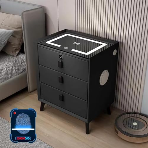 XINGYAOXS Moderner Nachttisch mit USB-Anschluss, intelligenter Nachttisch für Schlafzimmer mit Schloss mit Fingerabdruck und verstellbaren LED-Lichtern, kabellose Ladestation und Lautsprecher (Schwarz XINGYAOXS Moderner Nachttisch mit USB-Anschluss, intelligenter Nachttisch für Schlafzimmer mit Schloss mit Fingerabdruck und verstellbaren LED-Lichtern, kabellose Ladestation und Lautsprecher (Schwarz von XINGYAOXS