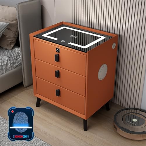 XINGYAOXS Moderner Nachttisch mit USB-Anschluss, intelligenter Nachttisch für Schlafzimmer mit Schloss mit Fingerabdruck und verstellbaren LED-Lichtern, kabellose Ladestation und Lautsprecher (Orange XINGYAOXS Moderner Nachttisch mit USB-Anschluss, intelligenter Nachttisch für Schlafzimmer mit Schloss mit Fingerabdruck und verstellbaren LED-Lichtern, kabellose Ladestation und Lautsprecher (Orange von XINGYAOXS