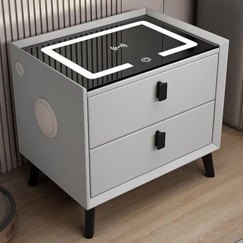 XINGYAOXS Nachttisch für Schlafzimmer, intelligenter Nachttisch mit kabellosem Laden/2 USB-Anschlüssen und LED-Lichtern, Seitentisch mit Bluetooth-Lautsprecher und Schubladen für Schlafzimmer (Grau) XINGYAOXS Nachttisch für Schlafzimmer, intelligenter Nachttisch mit kabellosem Laden/2 USB-Anschlüssen und LED-Lichtern, Seitentisch mit Bluetooth-Lautsprecher und Schubladen für Schlafzimmer (Grau) von XINGYAOXS