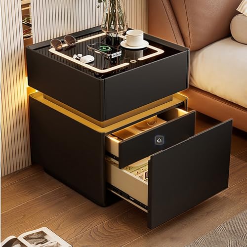 XINGYAOXS Smartbedroom Nachttisch mit Ladestation, moderner Couchtisch mit Fingerabdruckblock, mit 3 Schubladen, Nachttisch mit 3 Modi, LED-Beleuchtung für Schlafzimmer, Bett (schwarz, 40 cm/15,7 Zoll XINGYAOXS Smartbedroom Nachttisch mit Ladestation, moderner Couchtisch mit Fingerabdruckblock, mit 3 Schubladen, Nachttisch mit 3 Modi, LED-Beleuchtung für Schlafzimmer, Bett (schwarz, 40 cm/15,7 Zoll von XINGYAOXS