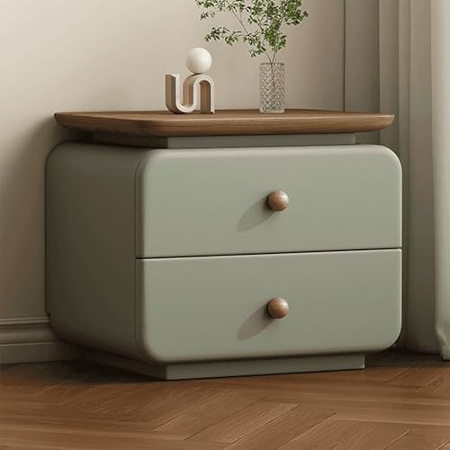 XINGYAOXS Vintage-Nachttisch Aus Holz Moderner Nachttisch Bodenschrank Mit 2 Schubladen Nachttischmöbel Mit Offenen Retro-Holzregalen Geeignet Für Schlafzimmer Wohnzimmer(Light Green,45cm/17.7in) von XINGYAOXS