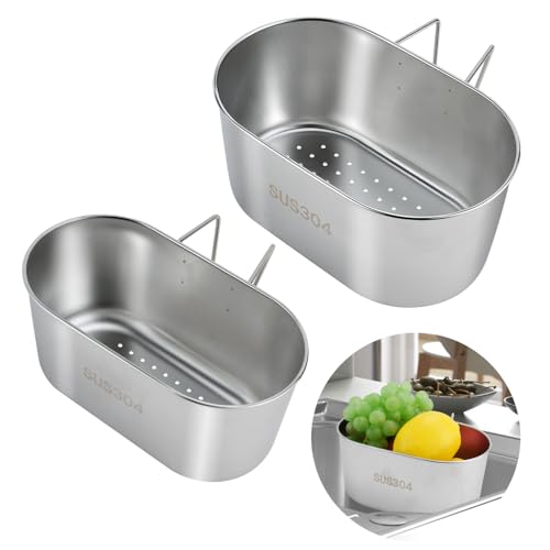 XINGYATU 2 Stück Spülbecken Organizer Edelstahl Spülbecken Sieb Waschbecken Caddy Organizer Spuele Edelstahl Utensilien Korb Organizer Spüle Sieb Abtropfsieb Vegtable/Obst Küche Sieb Teesieb (Silber) von XINGYATU