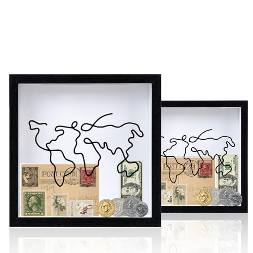 XINGYATU 2PCS Abenteuer Archivbox, 8 & 12 Zoll Acryl Reise Schattenbox Bedruckt mit Kartenmuster Transparente Aufbewahrungsboxen zum Sammeln Verschiedener Arten von Gedächtnistickets von XINGYATU