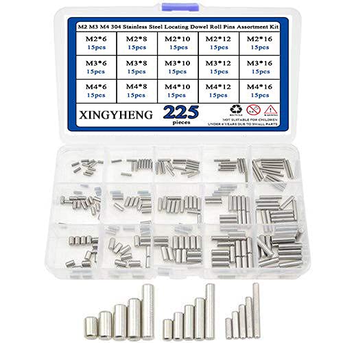 BGTXINGI 225pcs 15 Arten M2 M3 M4 304 Edelstahl Ortung Dübel Pins Sortiment Kit (rund gerade, Pin befestigter Element Set mit eine Aufbewahrungsbox) von XINGYHENG