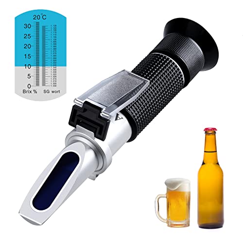 XinJiaYi Refraktometer Bier, Brix Refraktometer für die Bierherstellung, Brix Messgerät mit Zwei Skalen Spezifisches Gewicht 1,000–1,130 und Brix 0–32%, Bierbrauset von XinJiaYi