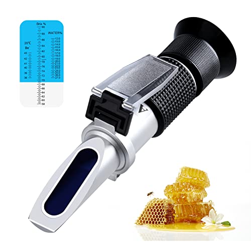XinJiaYi Refraktometer Honig, Honigtester mit dreifacher Skala (Wassergehalt: 12-27%, Brix: 58-92%, Be': 38-43), Hand Brix Refraktometer für Honig, Ahornsirup, Melasse und Imkerei von XinJiaYi