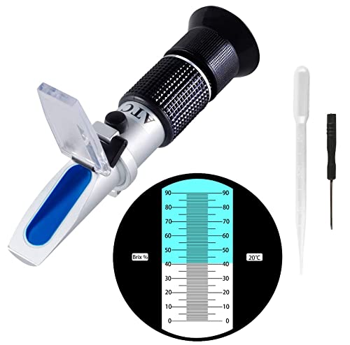 XinJiaYi Refraktometer Zucker 0–90%, Handheld-Brix-Refraktometer, hochgenaue Brix-Messung mit ATC für Obst, Getränke und Saft, Honig, Ahornsirup, Melasse und andere zuckerhaltige Getränke von XinJiaYi