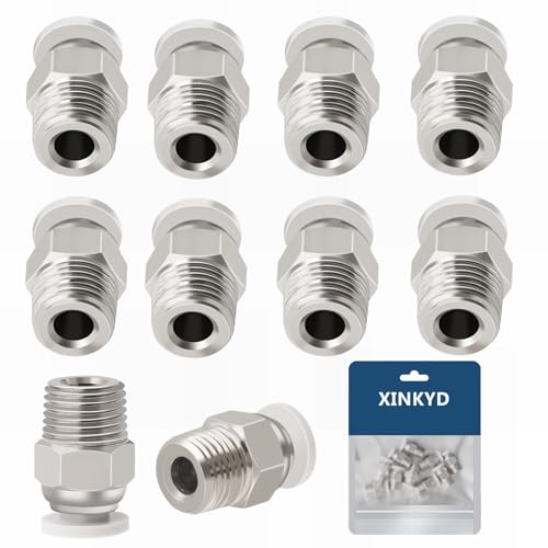 XINKYD PC4-M10 Stecker,10pcs PC4 M10 Connector, PC4-M10 Pneumatik Verbinder,Push In Quick Fitting Connector, Gerader Pneumatischer PC4 -M10 Stecker, Schnellverbinder Einstecken für 3D Drucker von XINKYD