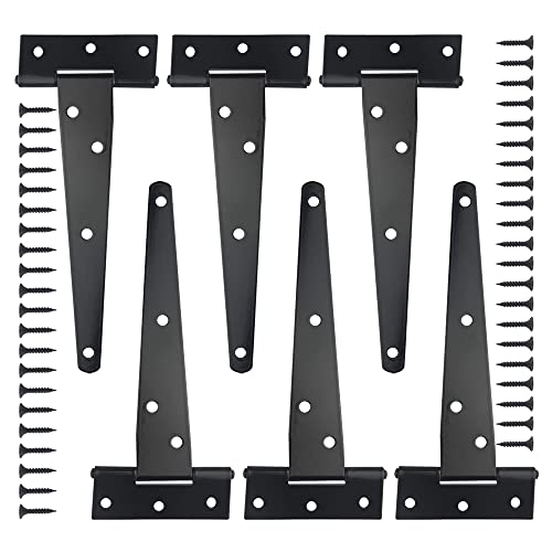 XINMEIWEN 6 Stück 15,2 cm schwarzes T-Gurt-Scharnier für Schuppentor-Scharniere für Scheunentüren, Schuppen oder Holzzäune von XINMEIWEN
