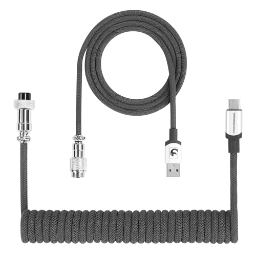 XINMENG X MAMBASNAKE C01PRO Spiral-Tastaturkabel, Typ-C HyperSpeed-Leitung mit 8KHz-Rücklaufrate für Gaming-Tastatur, Geflochten Benutzerdefiniertes USB-C-Kabel mit Metall-Aviation, PC/Telefon - Grau von XINMENG