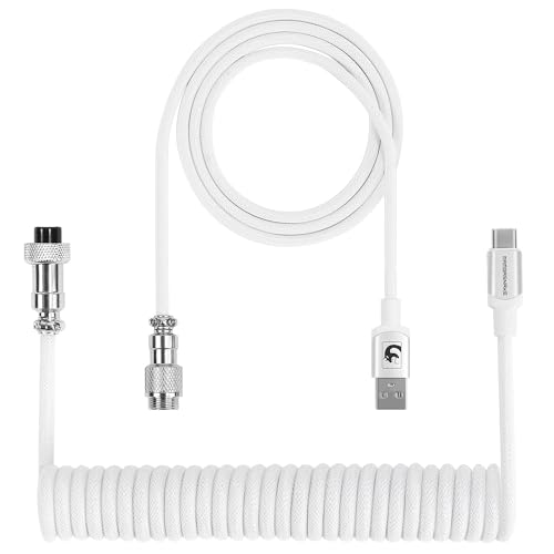 XINMENG X MAMBASNAKE C01PRO Spiral-Tastaturkabel, Typ-C HyperSpeed-Leitung mit 8KHz-Rücklaufrate für Gaming-Tastatur, Geflochten Benutzerdefiniertes USB-C-Kabel mit Metall-Aviation, PC/Telefon - Weiß von XINMENG