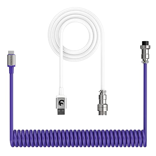 XINMENG Typ-C-Spiralkabel G213 Pro Gaming-Tastaturkabel Typ-C auf USB A, mechanisches TPU-Tastaturkabel 51,18 Zoll mit abnehmbarem Aviator-Anschluss für Gaming-Tastatur, Mac, PC(Weiß/Lila) von XINMENG