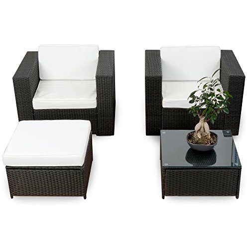 XINRO erweiterbares 10tlg. Balkon Garten Lounge Set Polyrattan - schwarz - Sitzgruppe Garnitur Gartenmöbel Lounge Möbel Set - inkl. Lounge Sessel + Hocker + Tisch + Kissen von XINRO