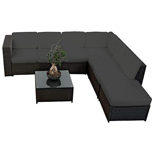 XINRO 20tlg Rattan Garten Lounge Gartenmöbel Set - LoungeSet Polyrattan Garnitur Sitzgruppe - In/Outdoor - handgeflochten - mit Kissen - schwarz von XINRO