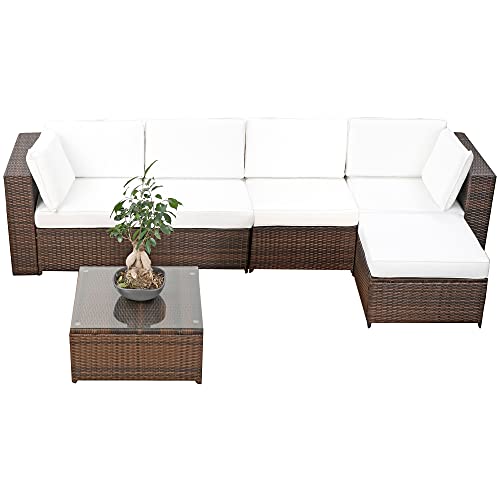 XINRO Rattan Garten Lounge XXL 18-TLG 4-Sitzer Polyrattan braun-Mix Kissen Weiss von XINRO