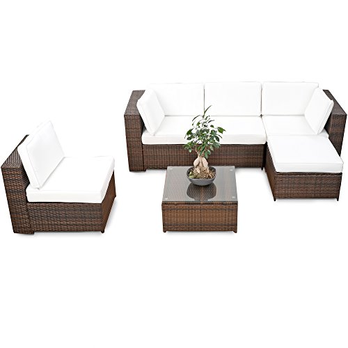 XINRO erweiterbares 18tlg. XXL Lounge Set Polyrattan - braun - Gartenmöbel Sitzgruppe Garnitur Lounge Möbel Set aus Polyrattan - inkl. Lounge Sessel + Hocker + Ecke + Tisch + Kissen von XINRO