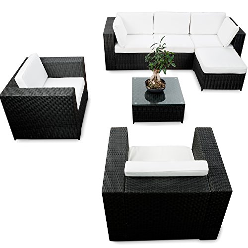 XINRO erweiterbares 21tlg. XXL Polyrattan Garten Lounge Möbel Ecksofa - schwarz - Gartenmöbel Sitzgruppe Garnitur Lounge Ecke - inkl. Lounge Sessel + Ecke + Hocker + Tisch + Kissen von XINRO