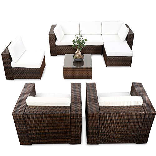 XINRO erweiterbares 24tlg. Eck Lounge Gartenmöbel Set XXL - braun-Mix - Gartenmöbel Sitzgruppe Garnitur Lounge Möbel Set - inkl. Lounge Ecke + Sessel + Hocker + Tisch + Kissen von XINRO