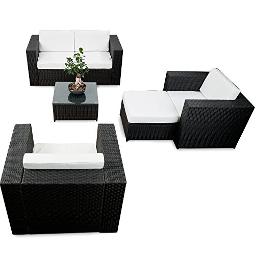 erweiterbares 15tlg. Lounge Sofa Sitzgruppe Polyrattan - schwarz - Gartenmöbel Sitzgruppe Garnitur Lounge Möbel XXL Set - inkl. Lounge Sofa + Sessel + Hocker + Tisch + Kissen von XINRO