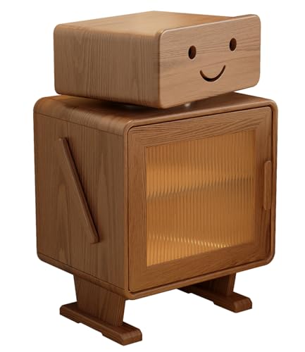 XINRUI Nachttisch aus Massivholz mit Sensorlicht, 360 Grad drehbares Fach, Walnussholz, verstellbare Trennwände, als Kopfteil-Sideboard verwendbar, auch Brotkasten von XINRUI