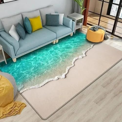 XINRUYI 3D Blauer Himmel Strand Teppich Wohnzimmer Schlafzimmer Bad Küche Flur rutschfeste Dekorative Bodenmatte von XINRUYI