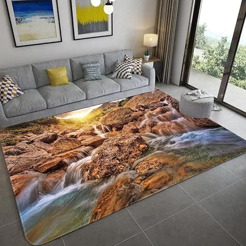 XINRUYI Grüner Wald Wasserfall Blick natürliche Landschaft Teppich Wohnzimmer Schlafzimmer Bad rutschfeste Bodenmatte von XINRUYI