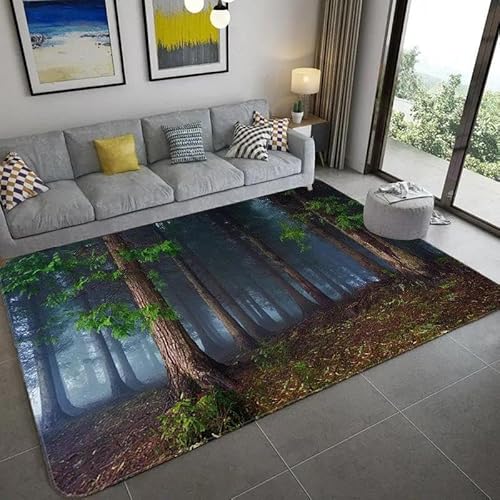XINRUYI Grüner Wald Wasserfall Blick natürliche Landschaft Teppich Wohnzimmer Schlafzimmer Bad rutschfeste Bodenmatte von XINRUYI
