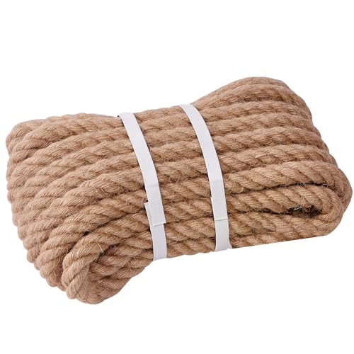 XINSHUNCAN Juteseil 20mm 30M,Natürliche Hanfseil 4-Stränge Dicke Jute Schnur Gedreht Tauwerk Tau Seil für Garten Handwerk DIY Dekoration Deko Seil Tauziehen Absperrseil Handlaufseil von XINSHUNCAN