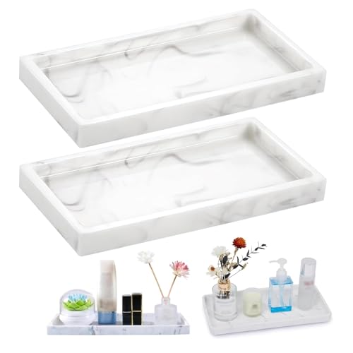 XINSUO 2 Stück Badezimmer Tablett, Dekotablett Deko Tablett,Schminktisch Tablett, Silikon Ablageschale,für Gewebe Kerzen Handtuch Kleine Kosmetisch (Weißer Marmor,Silikonmaterial, 20 * 11 cm) von XINSUO