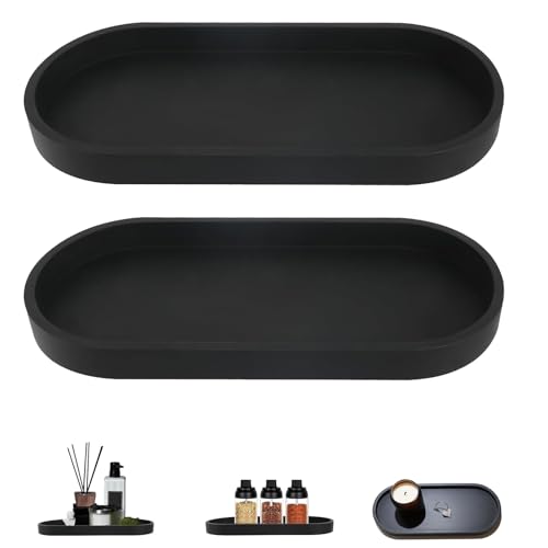 XINSUO 2 Stück Badezimmer Tablett, Dekotablett Deko Tablett,Schminktisch Tablett, Silikon Ablageschale,für Gewebe Kerzen Handtuch Kleine Kosmetisch (Schwarz, Oval, 25L*11W*2H cm) von XINSUO