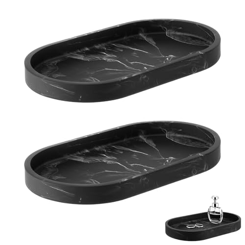 XINSUO 2 Stück Badezimmer Tablett, Dekotablett Deko Tablett,Schminktisch Tablett, Silikon Ablageschale,für Gewebe Kerzen Handtuch Kleine Kosmetisch (Tinte Schwarz, Oval, 25L*11W*2H cm) von XINSUO
