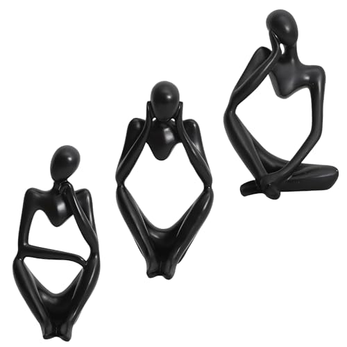 XINTANGXIA 3 Stück Denker Skulptur Deko Abstrakte Kunst Figuren Statuen Deko Personalisierte Abstrakte Ornamente für Wohnzimmer Bücherregal Esstisch Büro (Schwarz) von XINTANGXIA