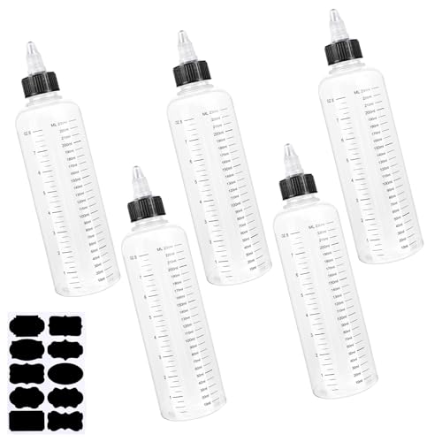 XINTANGXIA 5 Stück Quetschflasche 250ml Transparent Squeeze Flasche mit Skala Dosierflasche mit Spitzenkappe für Flüssige Gewürze Sauce Öl Soja Essig von XINTANGXIA