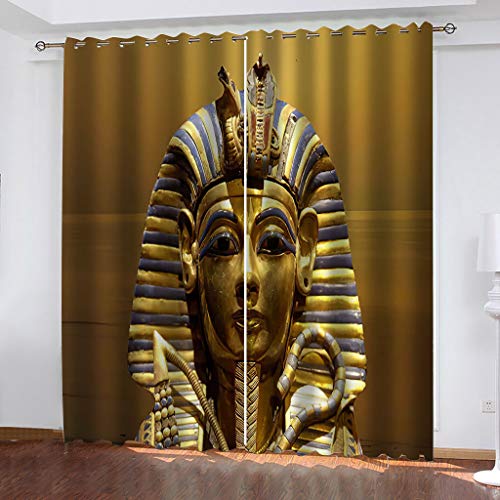 Thermovorhang Wohnzimmer Modern, 3D Goldener Ägyptischer Pharao Muster Vorhang Blickdicht Schlafzimmer, Verdunklungsvorhänge Kinderzimmer Fensterdekoration, Gardinen Küche Mit Ösen 2Er Set 240X264cm von XINTUANSHANGMAO