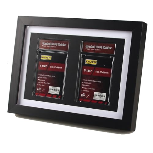 Graded Card Display Frame, Trading Card Display Frame Wall Mount, Wooden Baseball Card Display Case with Clear View, Graded Sports Card Display for Trading Card Collection (Black) (2 PSA Cards) von XINWENLI