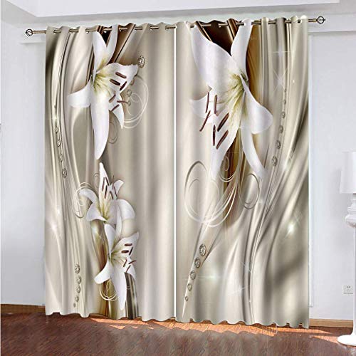 Verdunkelungsvorhang Mit Ösen, Schallschutz Vorhänge Blickdicht 3D Stilvolle Lilienblüten Muster - Thermogardine Für Kinderzimmer Schlafzimmer Wohnzimmer Fensterdekoration 264X240Cm (BxH) von XINXIA