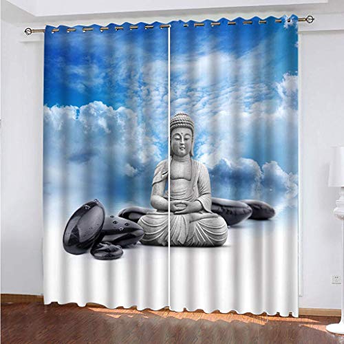 Vorhang Blickdicht Ösenschal Verdunkelungsvorhang Digitaldruck 3D Buddha-Statue Mit Blauem Himmel Gardinen Wohnzimmer Schlafzimmer Thermovorhang Deko Vorhänge 2Er Set - 200X210Cm(BxH) von XINXIA