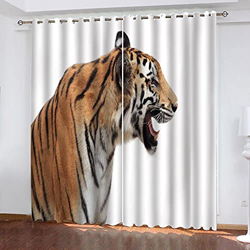 Vorhang Blickdicht Ösenschal Verdunkelungsvorhang Digitaldruck 3D Waldtier Tiger Gardinen Wohnzimmer Schlafzimmer Thermovorhang Deko Vorhänge 2Er Set - 264X240Cm(BxH) von XINXIA