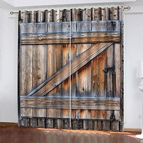 Vorhang Blickdicht Schlaufen Schlafzimmer Fensterdekoration 3D Retro-Holztürkunst Muster Verdunkelungsvorhang Mit Ösen, Thermogardine Wohnzimmer Modern Ösenschal 2Er Set 264X214Cm von XINXIA