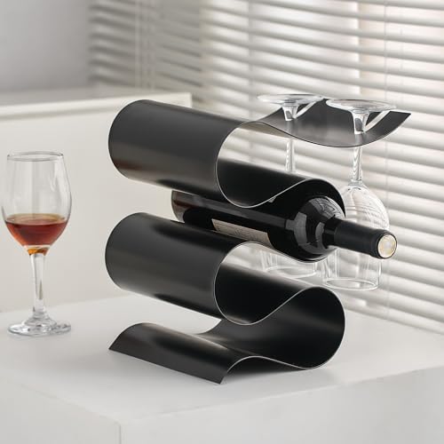 XINQUAN Retro Landschaft S-förmiges Metall Geometrisches Weinregal Weinaufbewahrung Display Rack Weinaufbewahrung in Küche, Restaurant, Bar, bietet Platz für 4 Flaschen und 2 Gläser Weinregal XINQUAN Retro Landschaft S-förmiges Metall Geometrisches Weinregal Weinaufbewahrung Display Rack Weinaufbewahrung in Küche, Restaurant, Bar, bietet Platz für 4 Flaschen und 2 Gläser Weinregal von XINXUAN