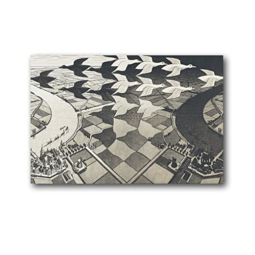 Maurits Cornelis Escher Abstrakte moderne Kunstwerke Poster Tag und Nacht, Wandkunst, Gemälde auf Leinwand, Geschenk, Wohnzimmer, Schlafzimmer, Dekor, Poster, Kunstwerke, 50 x 75 cm von XINXUN