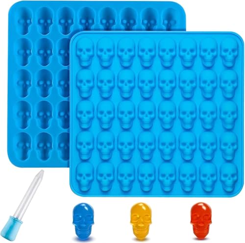 XINYOUZEFA 2 Stück Gummischädel Süßigkeiten Formen Silikon, Totenkopf Schokoladenform Silikon, Schädel Silikonform, 3D Silikonform für Süßigkeiten, für Schokolade, Candy, Gelee(Blau) von XINYOUZEFA